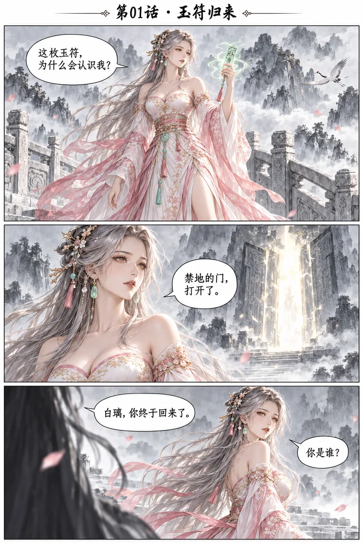 云海问仙第01话玉符归来第1页：白璃握着玉符走向云海禁地，听见陌生人呼唤她的名字。